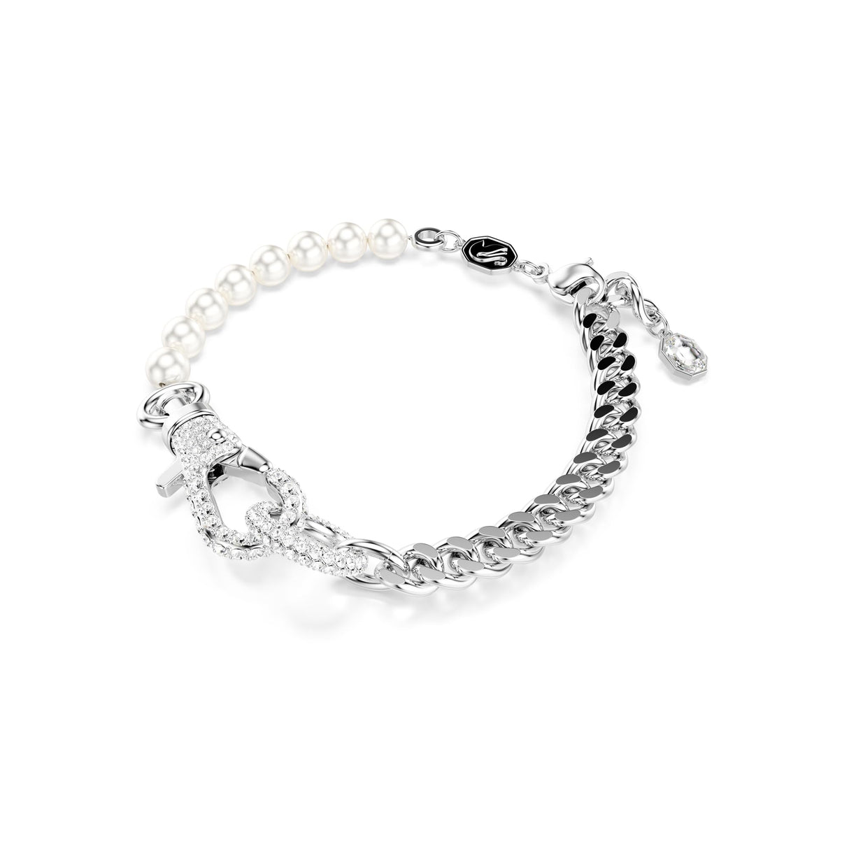 Swarovski Pulsera Dextera, Pavé, Crystal Pearl, Blanca, Baño de rodio