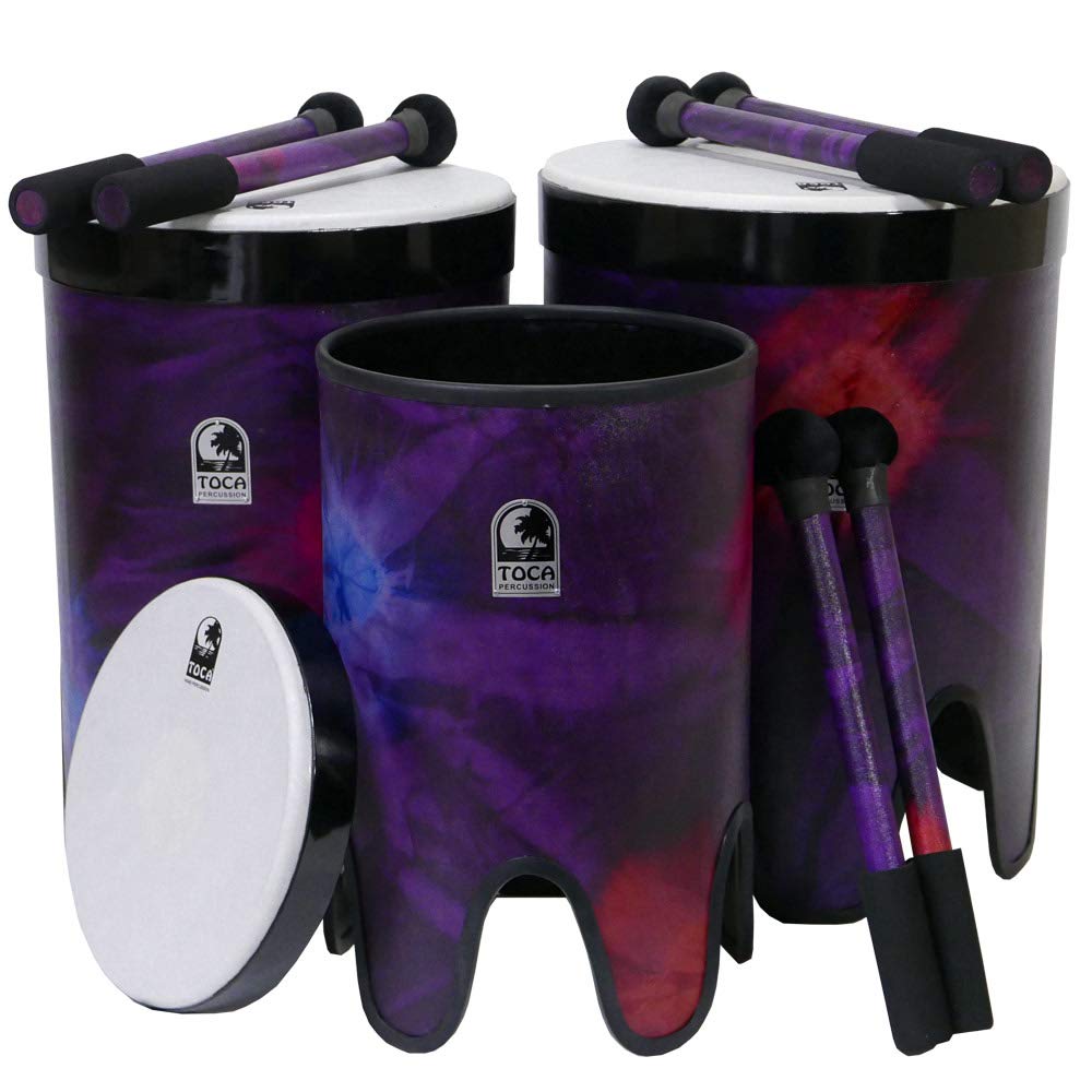 TOCA Nesting Drums Tom Tom Freestyle II Set of 3 (tambores resistentes a la intemperie, para interior y exterior, ligeros, para educación musical y terapia, diámetro: 12"/14"/16"), Woodstock Purple
