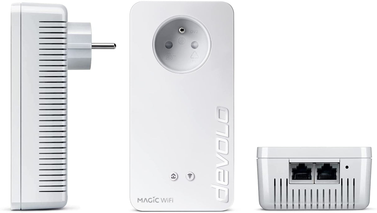 devolo Kit multihabitación Magic 2 WiFi 6 (ax): 3 adaptadores WiFi PLC, enchufe Gigogne (2400 Mbits, malla, 5 puertos Gigabit Ethernet) ideal para teletrabajo y streaming, enchufe francés