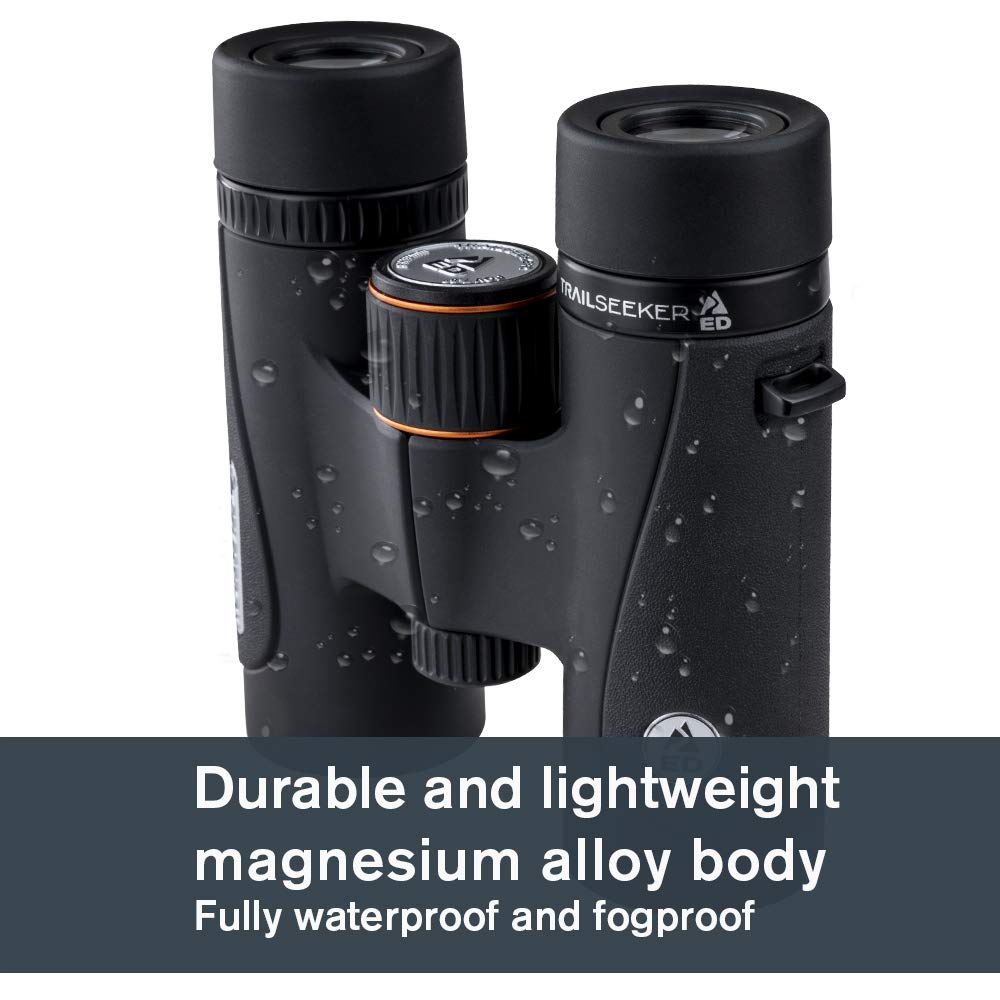 Celestron 71401 TrailSeeker ED: prismáticos con prisma de techo 8 x 32, lente de banda ancha con revestimiento múltiple completo, prisma BaK-4, negro