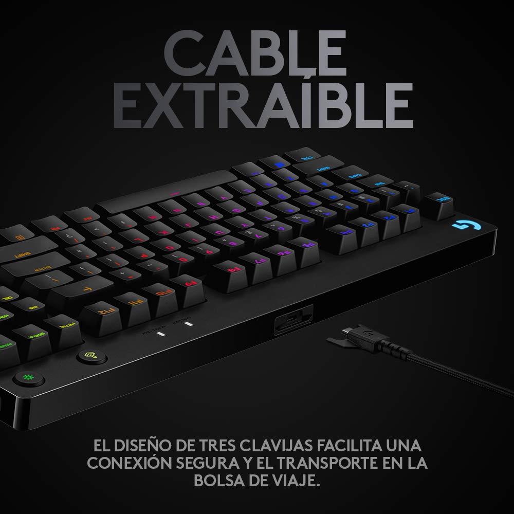 Logitech G Pro TKL Teclado Gaming Mecánico sin Teclado numérico, Teclas GX-Clicky Azules, RGB LIGHTSYNC, Diseño portátil para Esports, Cable Micro USB Desmontable, QWERTY Español, Negro