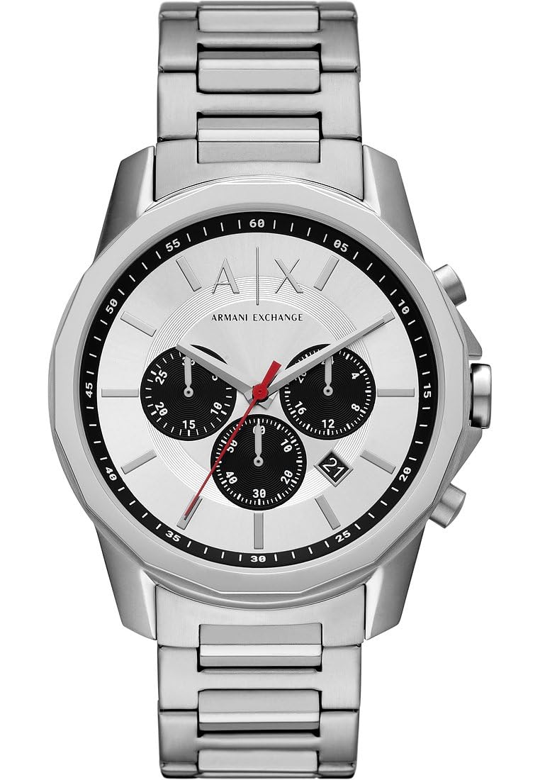 Armani Exchange Reloj Hombre, Movimiento cronógrafo de Cuarzo y Caja de 44mm con Correa de Acero Inoxidable