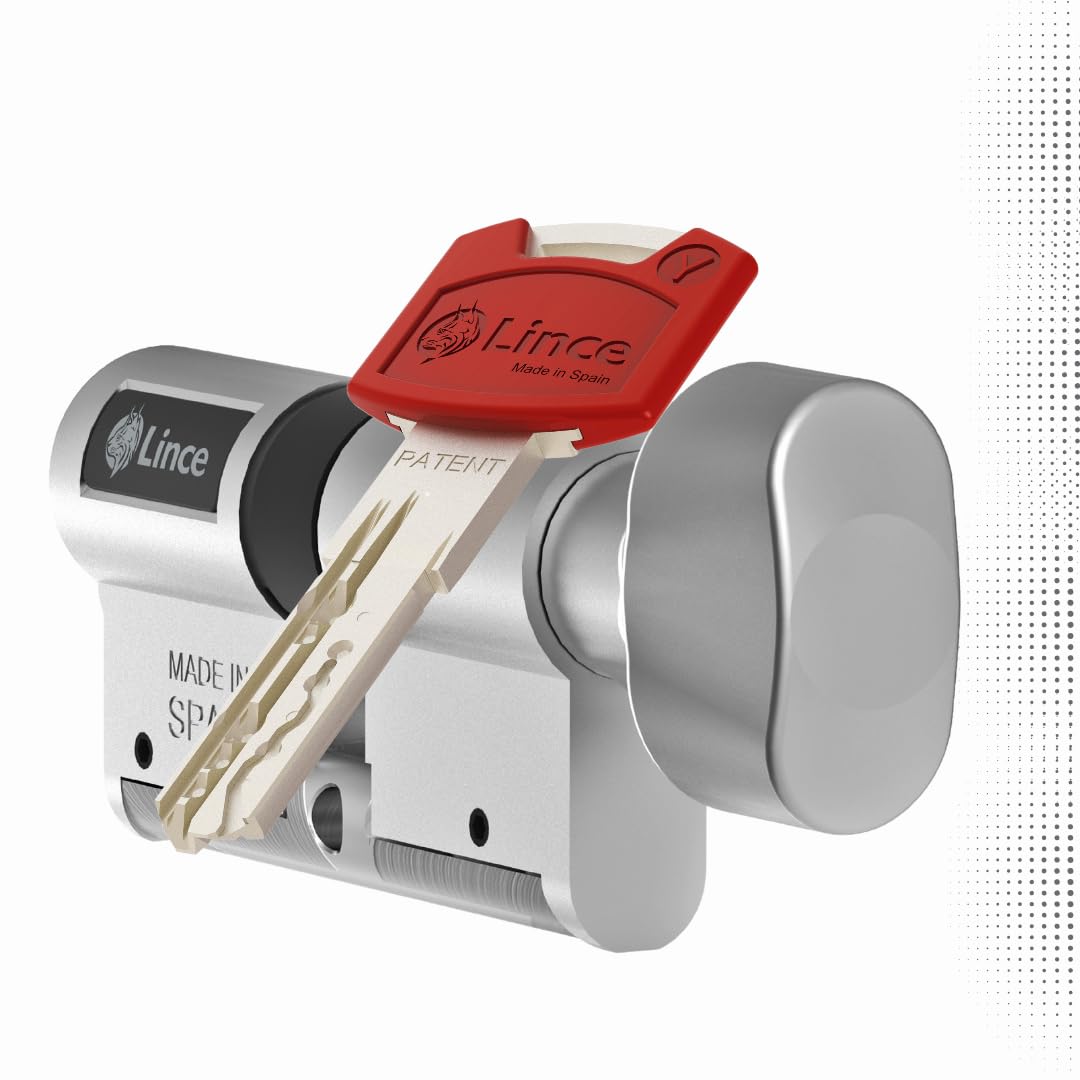 Lince - Cilindro de cerradura de alta seguridad con botón C7 L30+B30 | Desbloqueable con 5 llaves | Color níquel | Resistente a todas las técnicas de robo conocidas