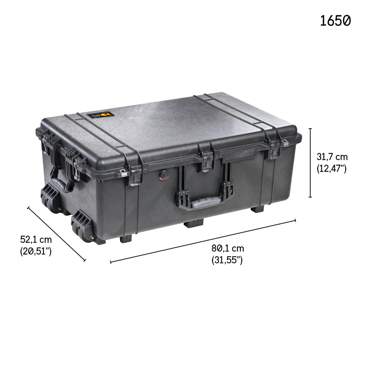 PELI 1650 Maleta Trolley para Equipos fotográficos y Drones, IP67 estanca e Impermeable al Polvo, 86L de Capacidad, Fabricada en Alemania, sin Espuma, Color Negro