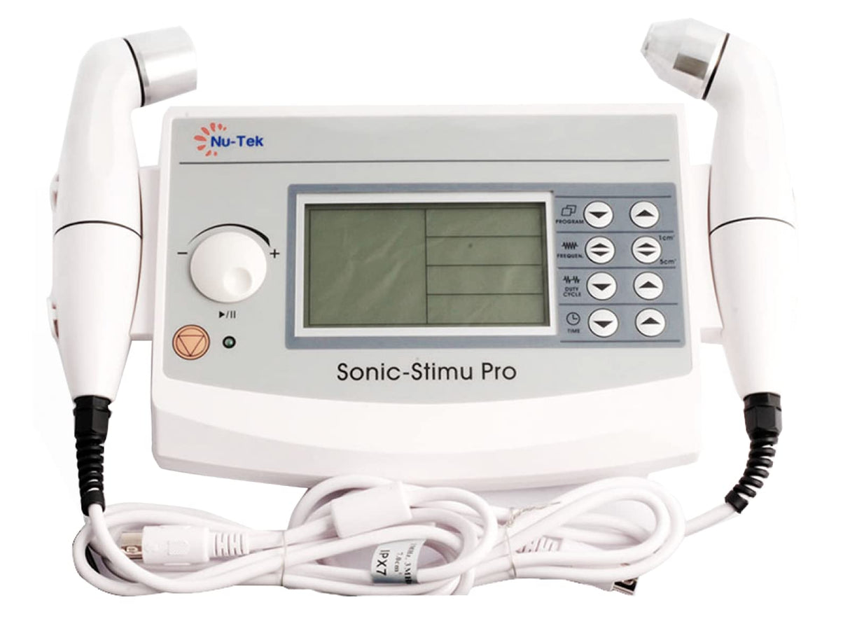 QUIRUMED Ultrasonidos profesional terapéutico portátil SonicStimu Pro 1-3 Mhz, 10 modelos de tratamientos, 2 cabezales multifrecuencia, Pantalla LCD