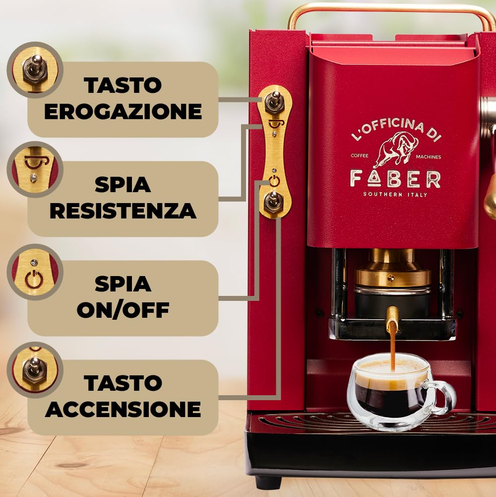 Faber Pro Deluxe Macchina da Caffè Cialde 44mm Cherry Red Ottone