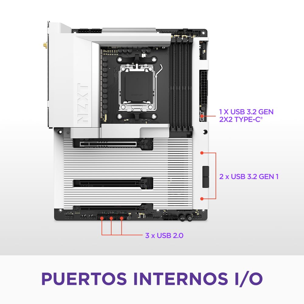 NZXT N7 B850 - Placa Base Gaming AMD B850 AM5 ATX para Ryzen 9000/8000/7000-16+2+1, DDR5, 3X M.2, PCIe 5.0, Wi-Fi 6E, 2.5GbE, USB 4 – M.2 NVME con Cierre rápido – Cubierta Completa – Blanco