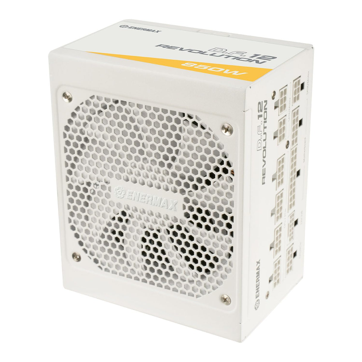 ENERMAX Revolution D.F. 12 ATX 3.1 PCIe 5.1 Fuente de Alimentación Ultracompacta de 850W 80 Plus Gold Cybenetics Platinum White, Totalmente Modular, 50% Semi-fanless, 600W 12V-2x6, ETV850G-W, Blanco