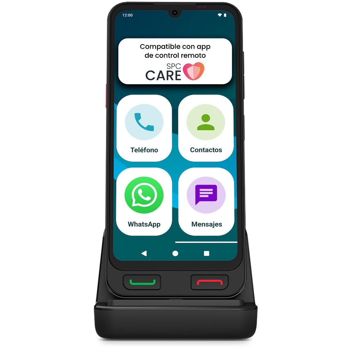 SPC Zeus 2 Pro - Smartphone para Mayores Compatible con App para Control y ubicación remota | Modo fácil, Botones físicos, Iconos XXL | 6,1”, Dos cámaras, 128GB | Base de Carga, botón SOS