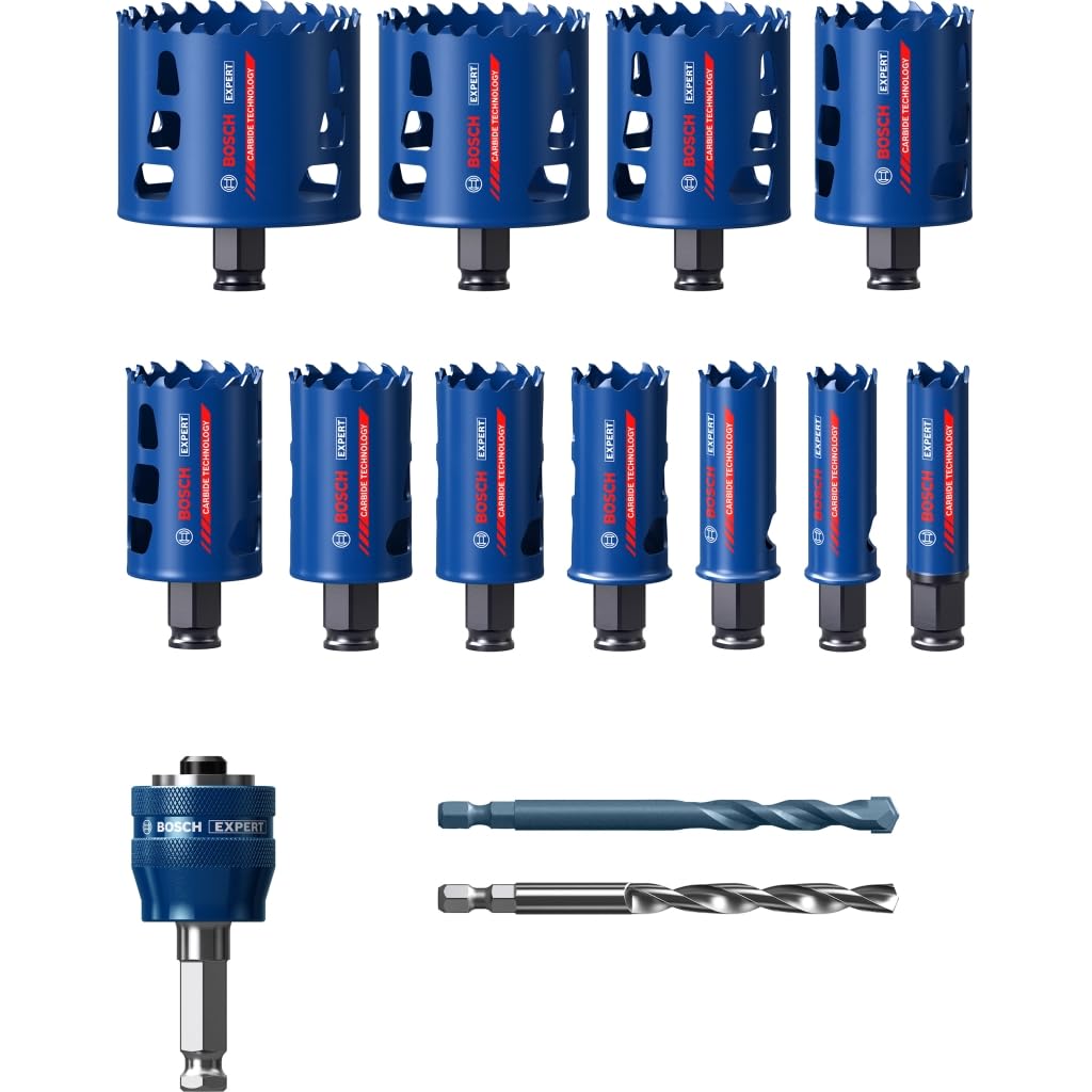 Bosch Professional 14x Set de sierras de corona Expert Tough Material (Accesorios Taladro de impacto rotativo), Gris, Ø 20-76 mm