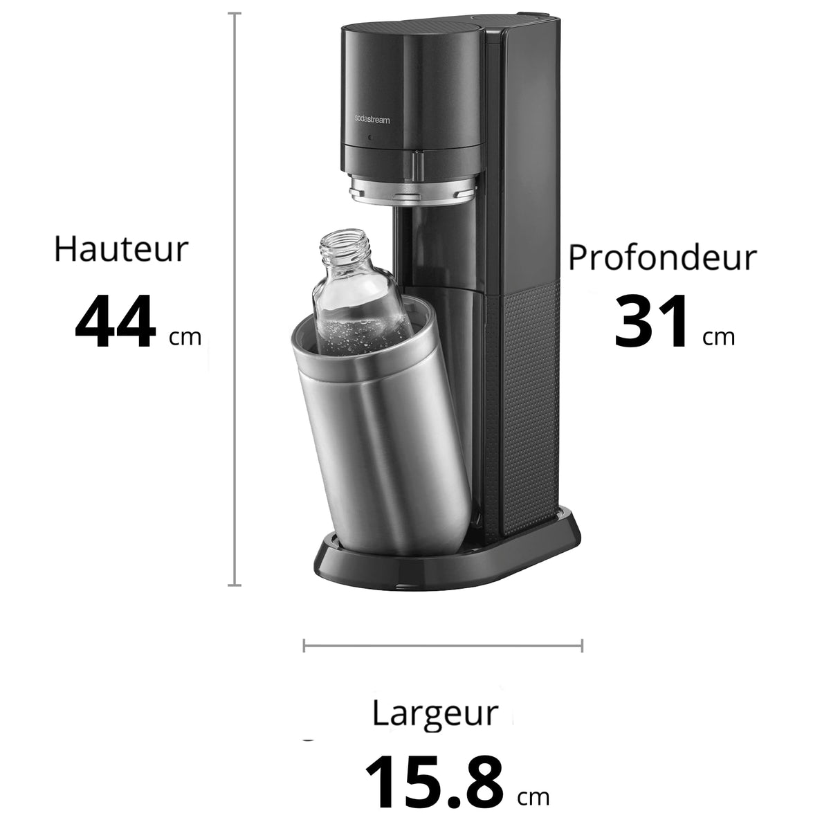 Sodastream Duo - Máquina de agua con gas y soda para jarra de cristal | Pack 1 jarra de cristal 1L + 1 botella 1L acabado acero inoxidable lavavajillas + 1 recarga de gas de 60 L para Clipser, color