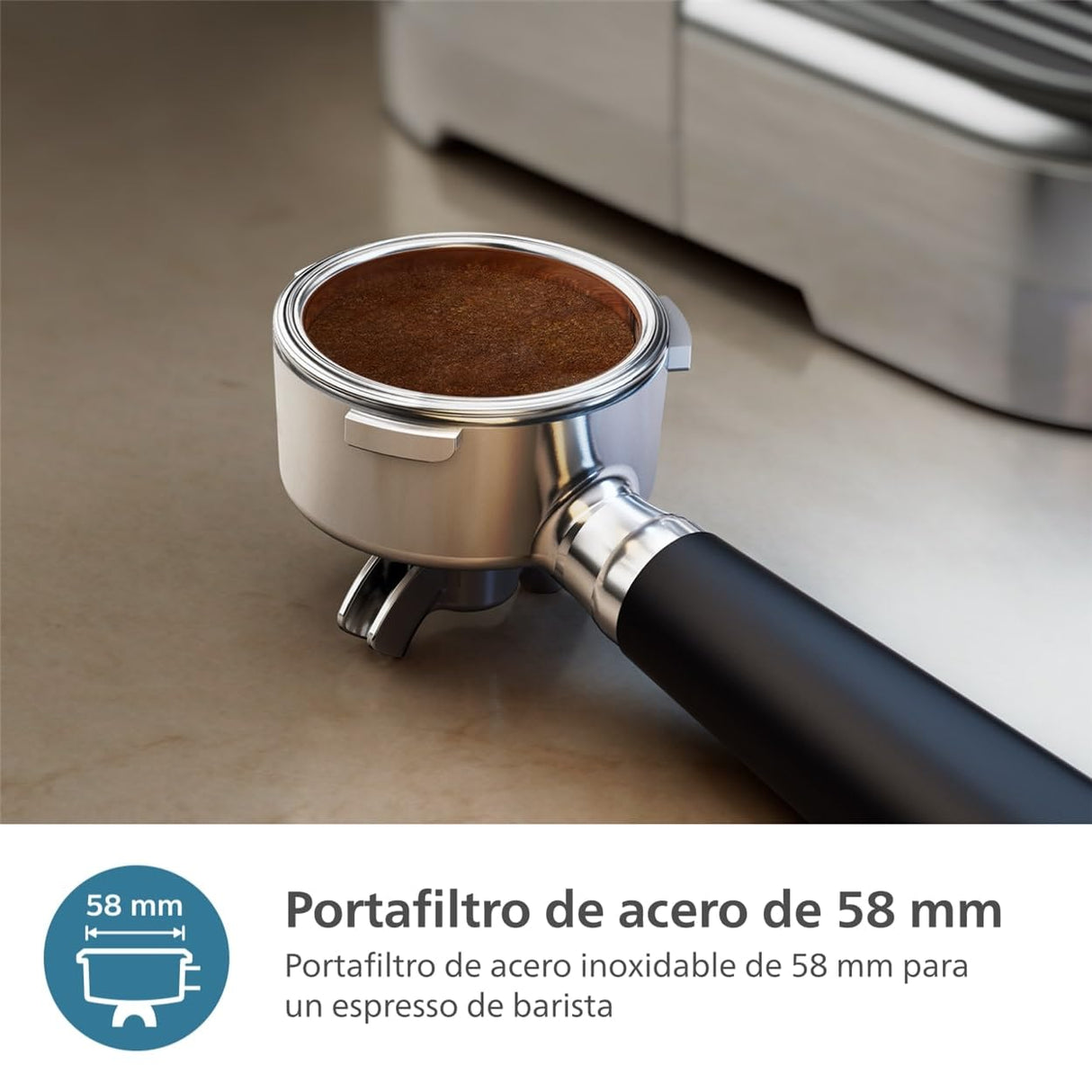 Cafetera espresso semiautomática Philips Barista Brew - Espresso simple y doble + Botón Americano, recipiente de 250 g de café en grano, guía intuitiva, prensado calibrado, acero Inox (PSA3218/01)