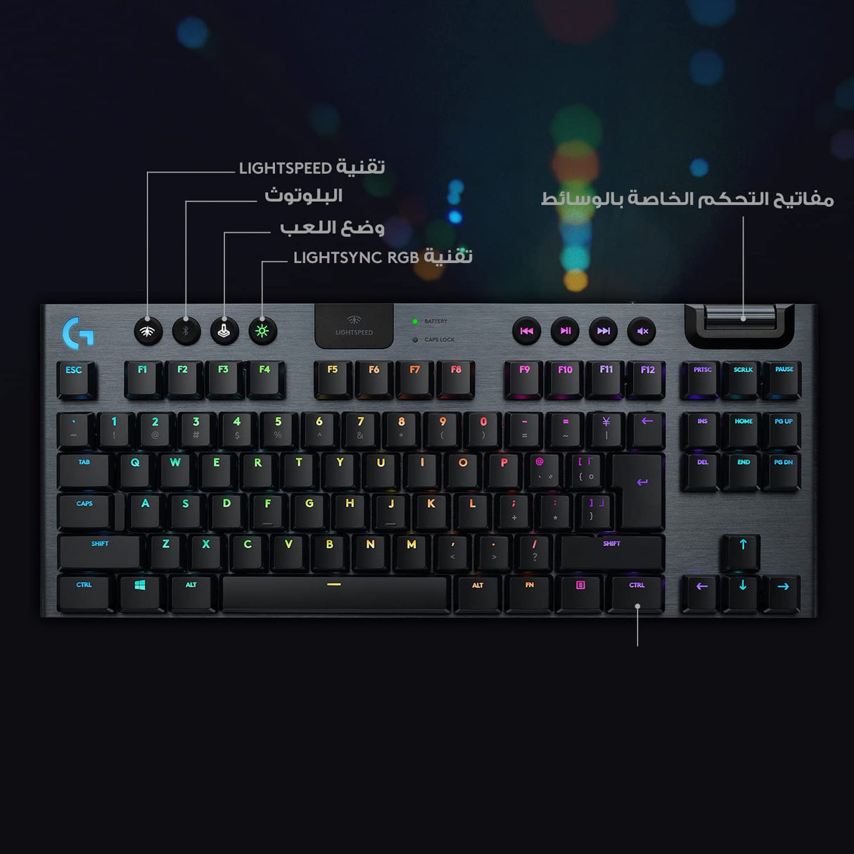 Logitech G915 LIGHTSPEED TKL Teclado Gaming Mecánico Inalámbrico con teclas GL-Táctil de bajo perfil, LIGHTSYNC RGB, Diseño ultradelgado, 40+ Horas duración de Batería, Disposición QWERTY US - Negro