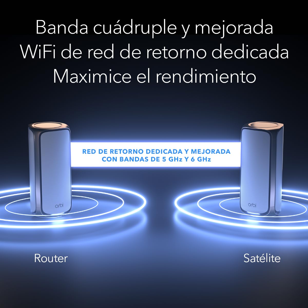 NETGEAR Orbi Mesh WiFi 7 Mesh Orbi Quad-Band (RBE972SB) | Router + 1 repetidor satélite | Cobertura de hasta 440 m², 200 Dispositivos | Puerto Internet de 10 Gbit, BE27000 802.11be