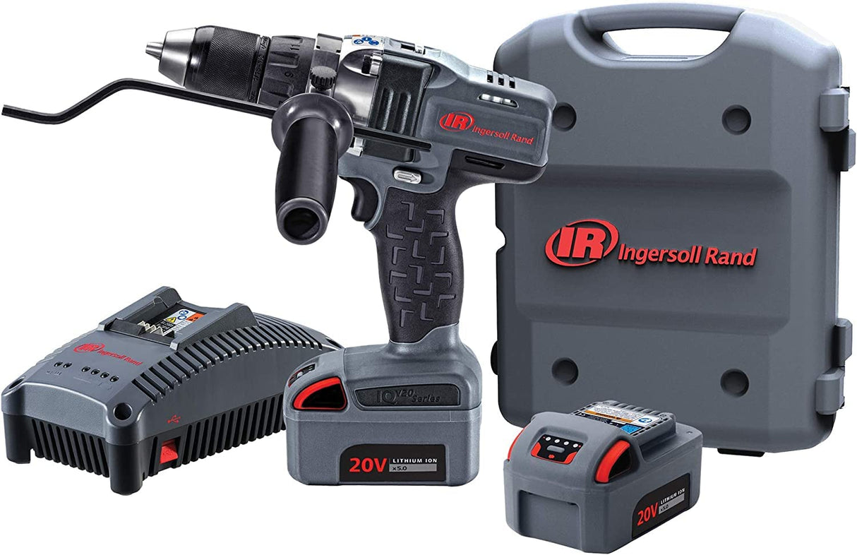 Ingersoll Rand D5140-K22-EU Kit de taladro/atornillador inalámbrico de 1/2 pulg. y 20 V, con 2 de baterías de ion-litio BL2022 de 5,0 Ah y cargador en 1 maletín