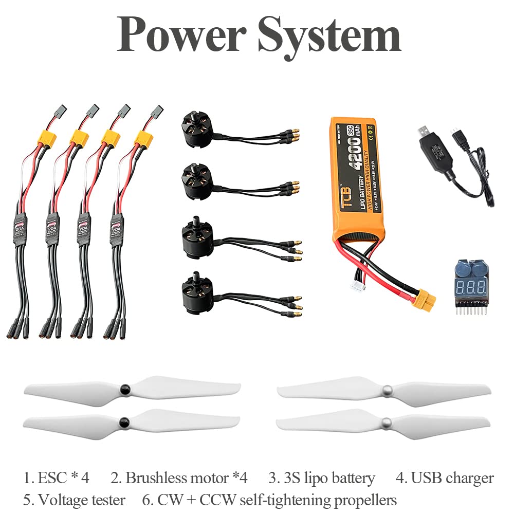 HAWK'S WORK F450 Drone Kit para construir, Marco + Pixhawk + GPS + Mรณdulo de alimentaciรณn + ESC + Motor sin escobillas + Hรฉlice + Baterรญa + Transmisor y Receptor RC + Accesorio (Conjunto A)