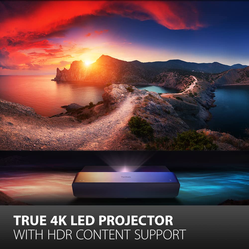 ViewSonic X1000-4K UHD Proyector de Tiro Corto, Ultra HD 4K HDR con Barra de Sonido Harman Kardon, Cine en Casa, WiFi y Bluetooth