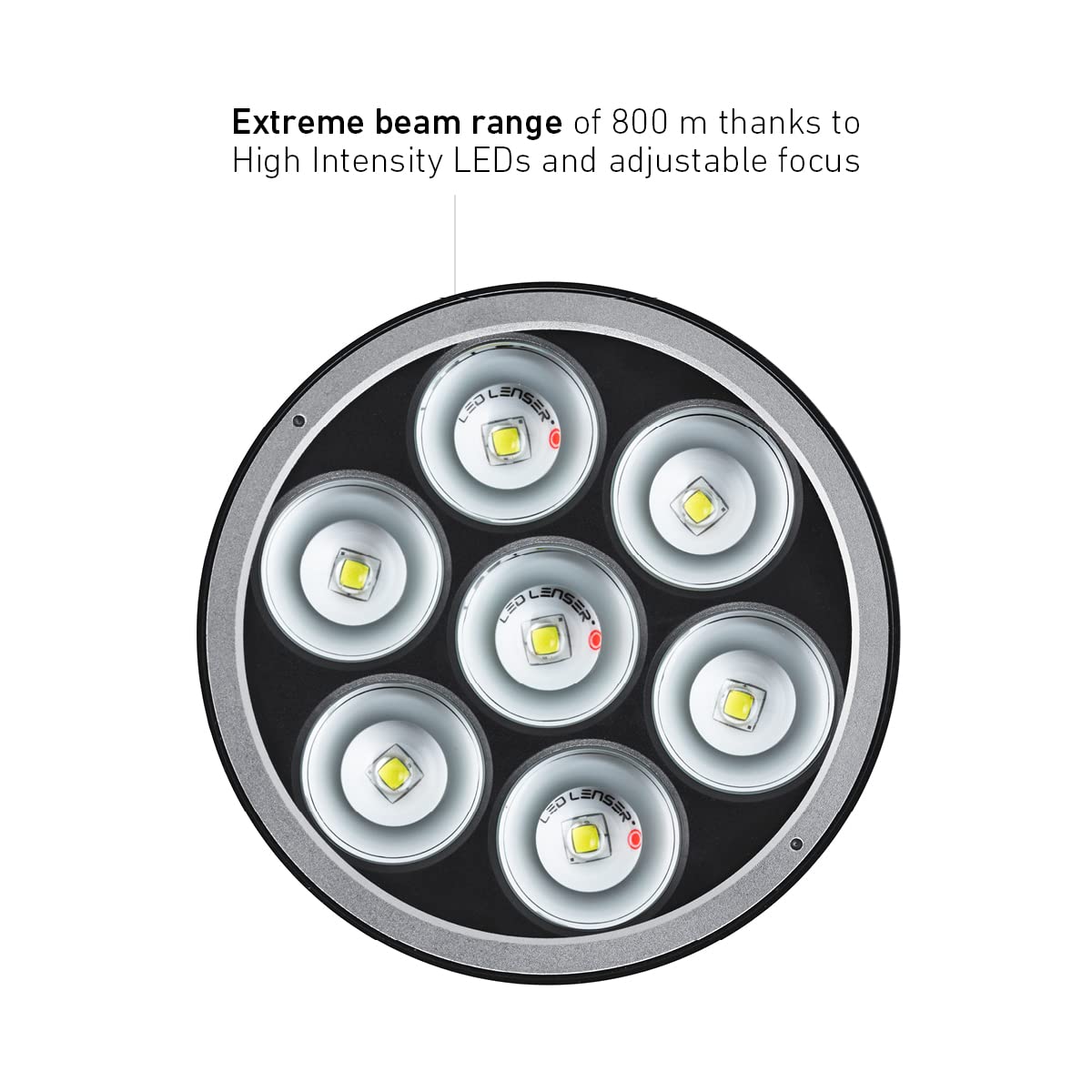 Linterna de bolsillo LED Ledlenser X21R, reflector, recargable con batería de litio LiFePO, 5000 lúmenes, enfocable, tecnología X-Lens, haz de luz de 800 m, carga magnético y soporte para la pared