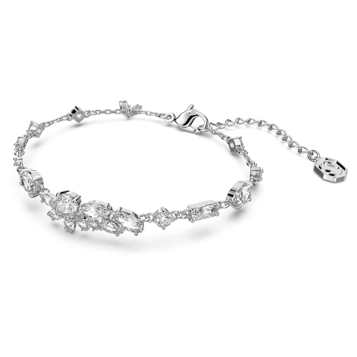 Swarovski Pulsera Gema, Tallas mixtas, Flor, Blanca, Baño de rodio