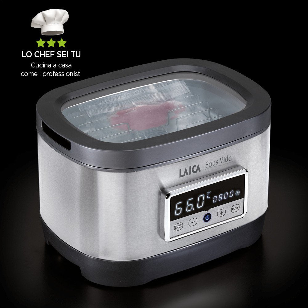 Horno de agua para la cocción Sous Vide (a baja temperatiura) Laica SVC200 en acero inoxidable, incluye rejilla y bolsas de vacío.