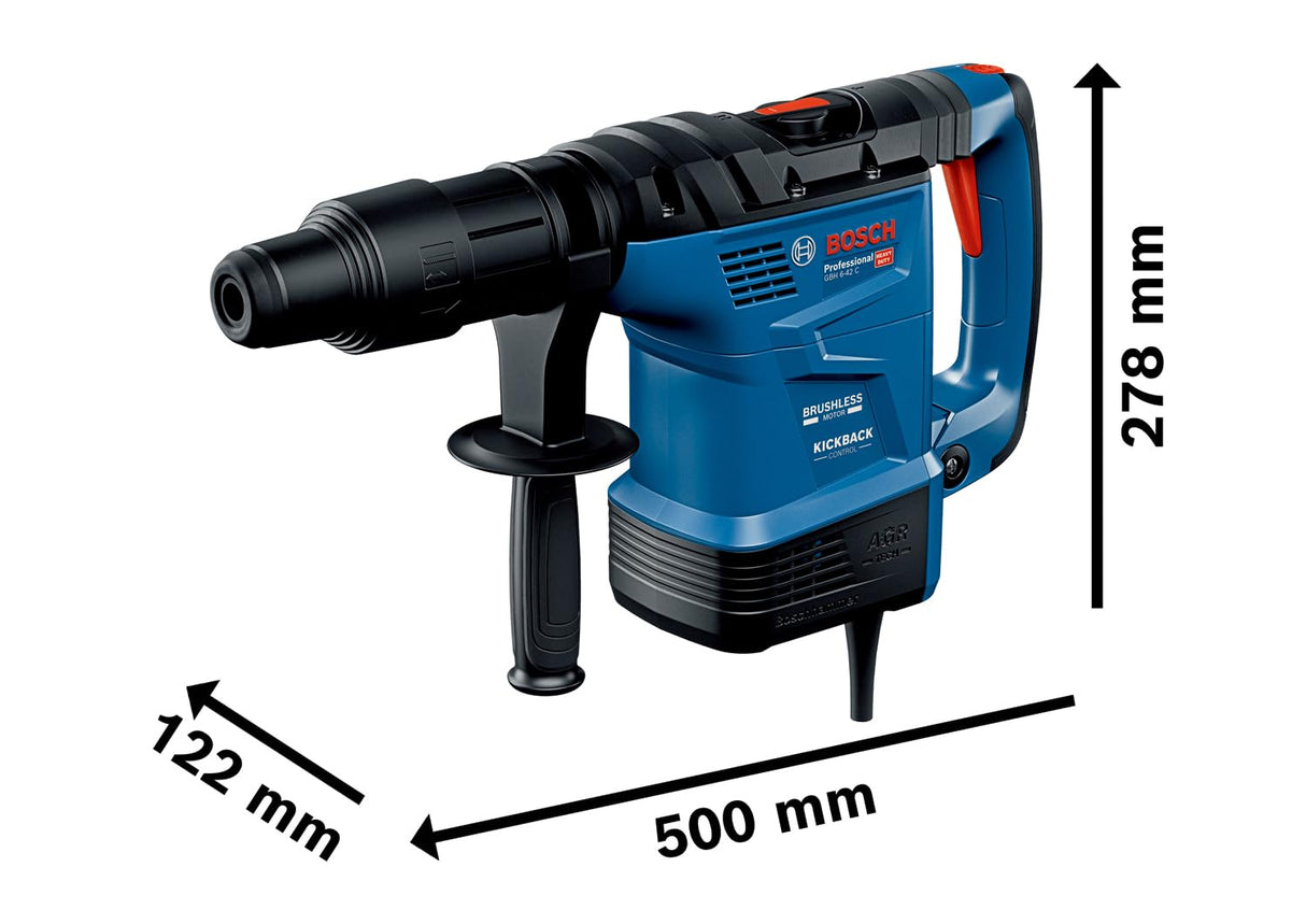 Bosch Professional martillo perforador GBH 6-42 C (con SDS Max, motor con 1300 W de potencia, motor Brushless sin escobillas, KickBack Control y Vibration Control, en maletín de transporte)