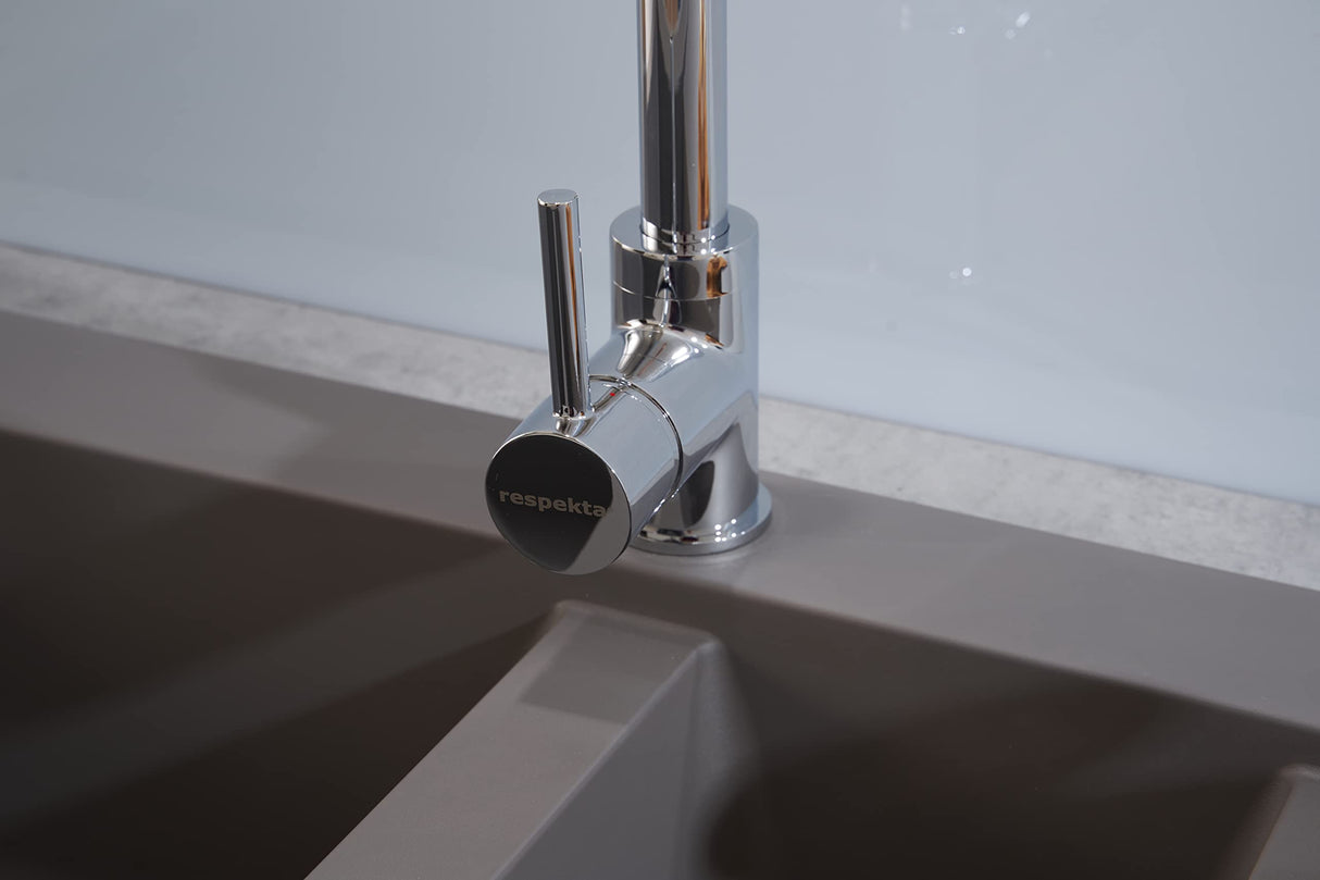 Respekta Denver Fregadero Mineralite de material compuesto en gris hormigón/Fregadero empotrado de 1,5 cubetas de 100 x 50 cm/Apto para bases a partir de 60 cm de ancho