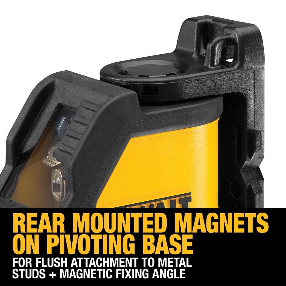 DEWALT DW088K-XJ - Láser Autonivelante de 2 Líneas en Cruz, Alcance de 15m, Base Pivotante, Precisión +/-3mm/10m, Compatible con Detector DE0892, Maletín y Pilas AA Incluidas