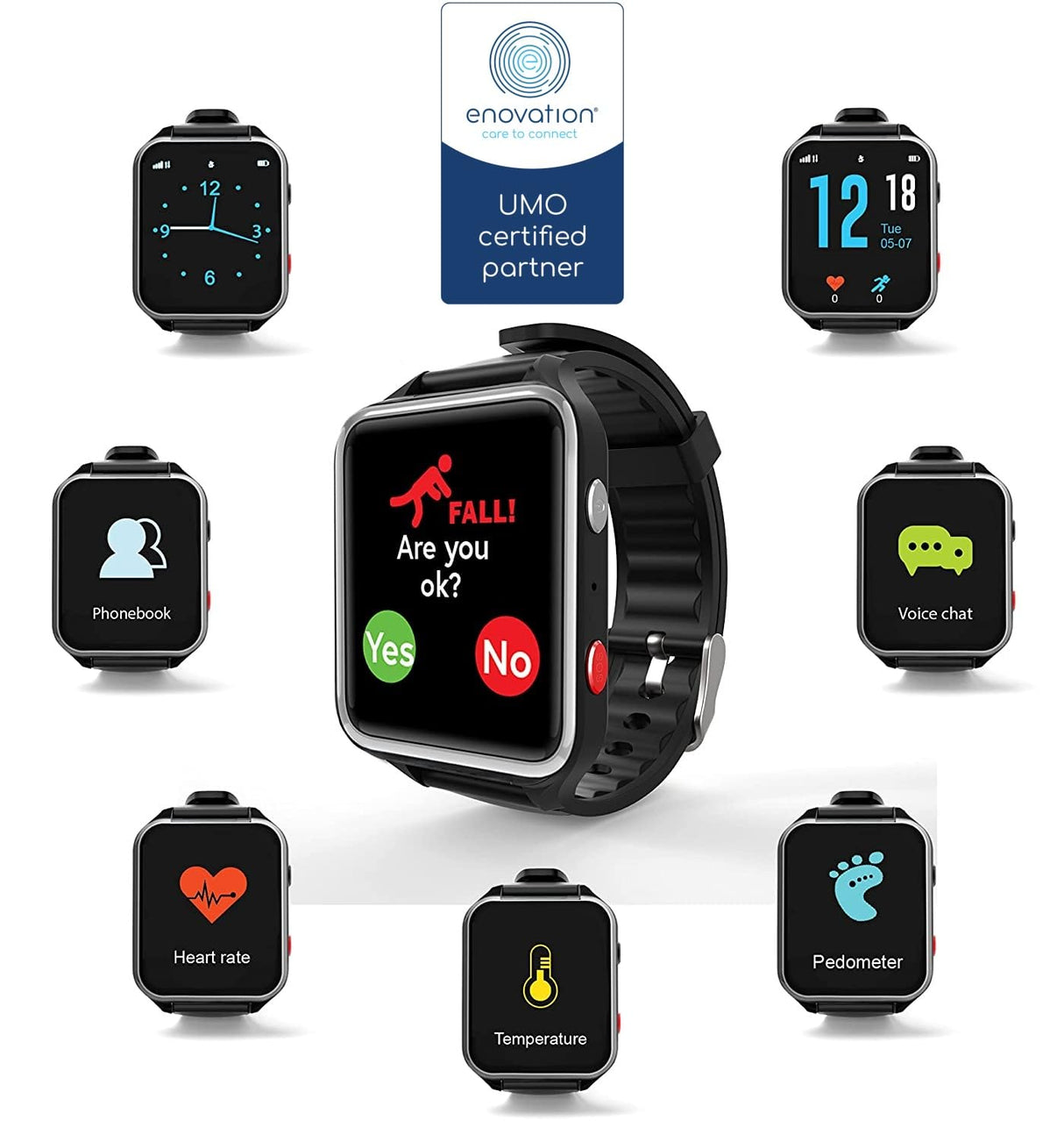 CPR Guardian III - Reloj de Alarma Personal SOS con detección de Alerta de caída y Seguimiento de ubicación por GPS (Negro)