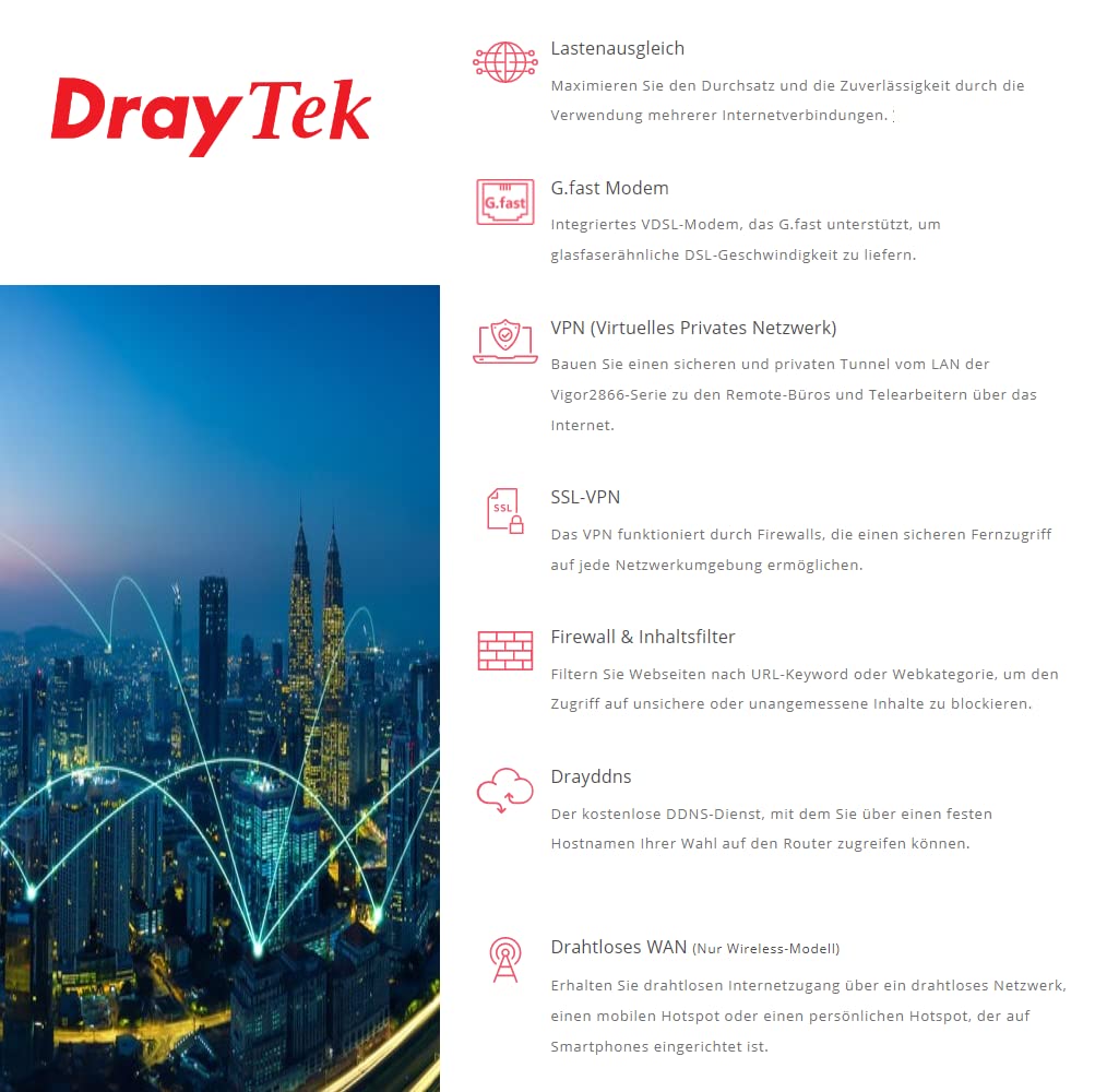 DrayTek Vigor 2866Vac - G.Fast Dual WAN módem Security VPN Firewall Router