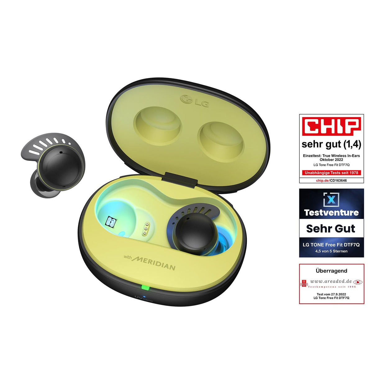LG Electronics LG Tone Free Fit DTF7Q Auriculares intraurales Bluetooth, con Sistema Meridian, ANC cancelación Activa de Ruido y UVnano+, Negro