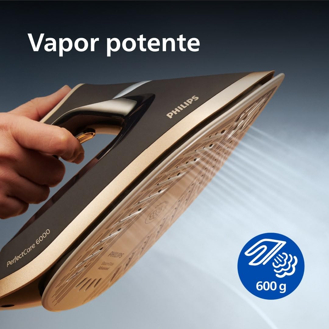 Philips PerfectCare Serie 6000 Centro de planchado a vapor - 2400 W, salida de vapor 600 g, presión 8 bares, tecnología OptimalTEMP, depósito de agua de 1,8 litros, negro (PSG6064/80)