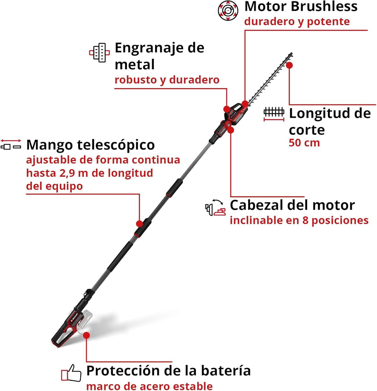 Einhell Professional Cortasetos telescópico con batería GP-HH 18/50 Li T BL-Solo Power X-Change (18V, longitud de corte 50 cm, distancia entre dientes 25 m, Brushless, 8 veces inclinable, sin batería)