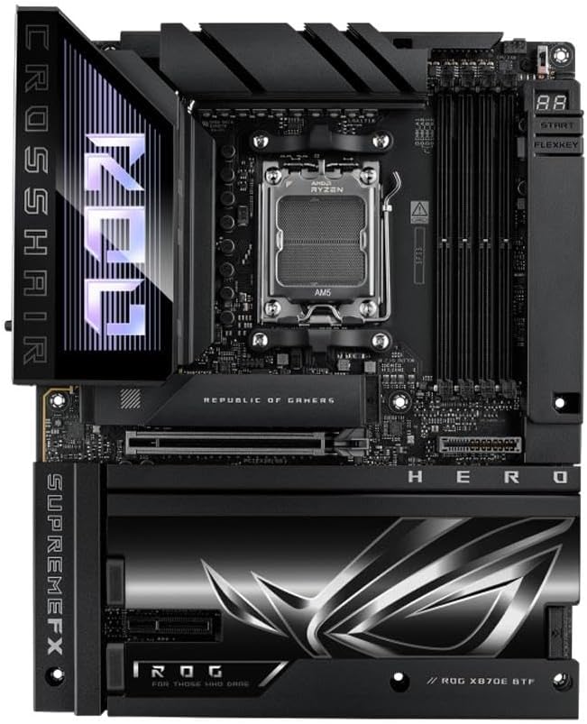 ASUS ROG Crosshair X870E Hero BTF ATX Motherboard, Advanced AI Ready 18+2+2 Phase VRM, DDR5, PCIe 5.0, M.2, Wi-Fi 7, USB4, AI Overclocking, Core Flex, PCIe Slot Q-Release Slim