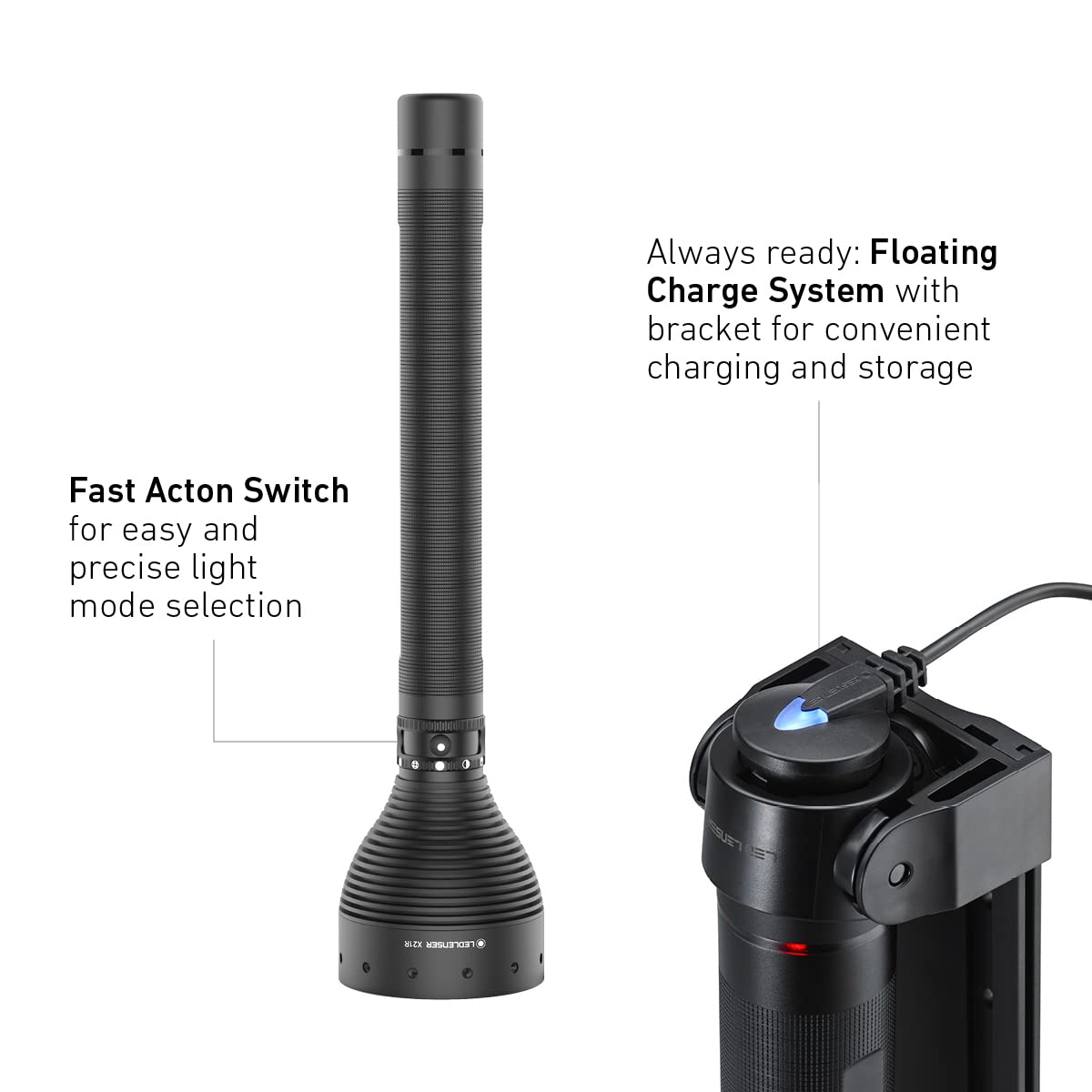 Linterna de bolsillo LED Ledlenser X21R, reflector, recargable con batería de litio LiFePO, 5000 lúmenes, enfocable, tecnología X-Lens, haz de luz de 800 m, carga magnético y soporte para la pared