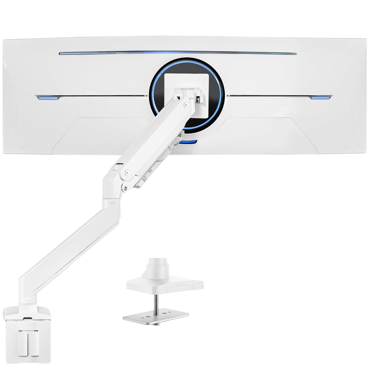 Vivo Brazo de Monitor de Aluminio monitores ultraanchos de hasta 49 Pulgadas y 33 Libras, Soporte de Montaje de Escritorio único, Altura neumática, VESA máxima 100 x 100, Blanco,