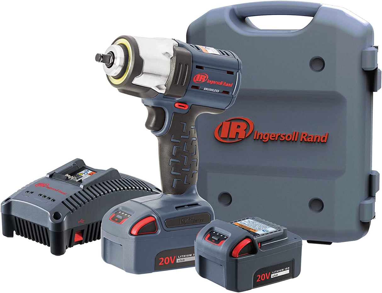 Ingersoll-Rand Llave de Impacto Inalámbrica W5133-K22B-EU, de 3/8 Pulgada y 20V, con 2 Baterías de Li-Ion BL2022 5,0 Ah y Kit Cargador en 1 Maletín de Transporte