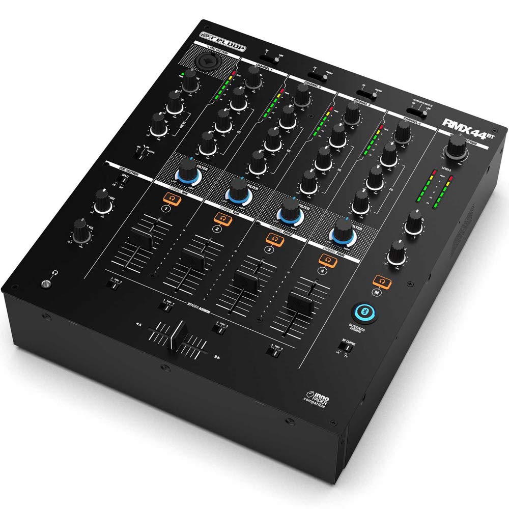 Reloop AMS-RMX-44 BT Mezclador para DJ de club con 4 canales y con Bluetooth con Filtro de sonido, unidad de filtro bipolar con LPF y HPF