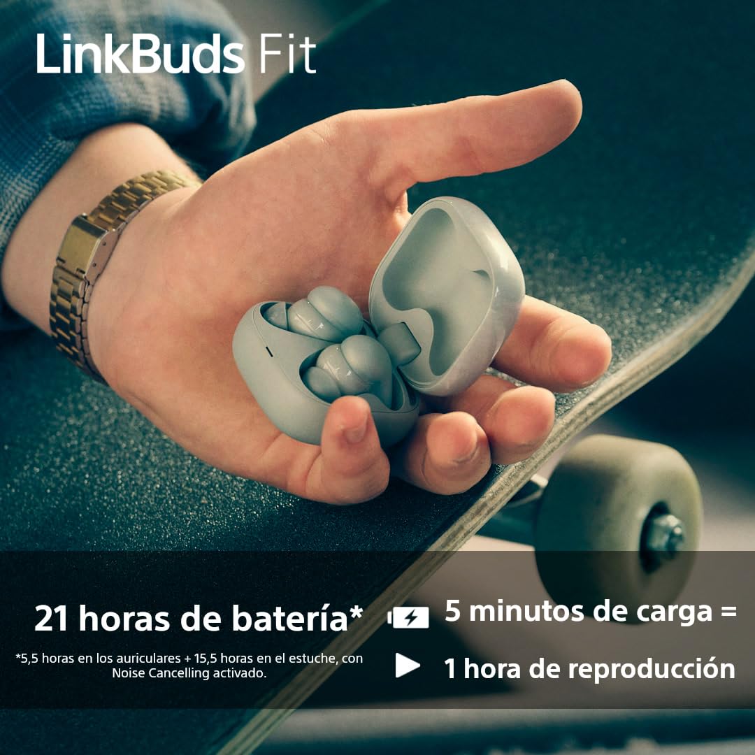 Sony LinkBuds Fit – Auriculares Bluetooth True Wireless con Noise Cancelling - Cómodos Todo el día, IPX4, Hi-Res Audio, Ambient Sound Mode, 21 h autonomía, conexión multipunto, iOS y Android - Blanco