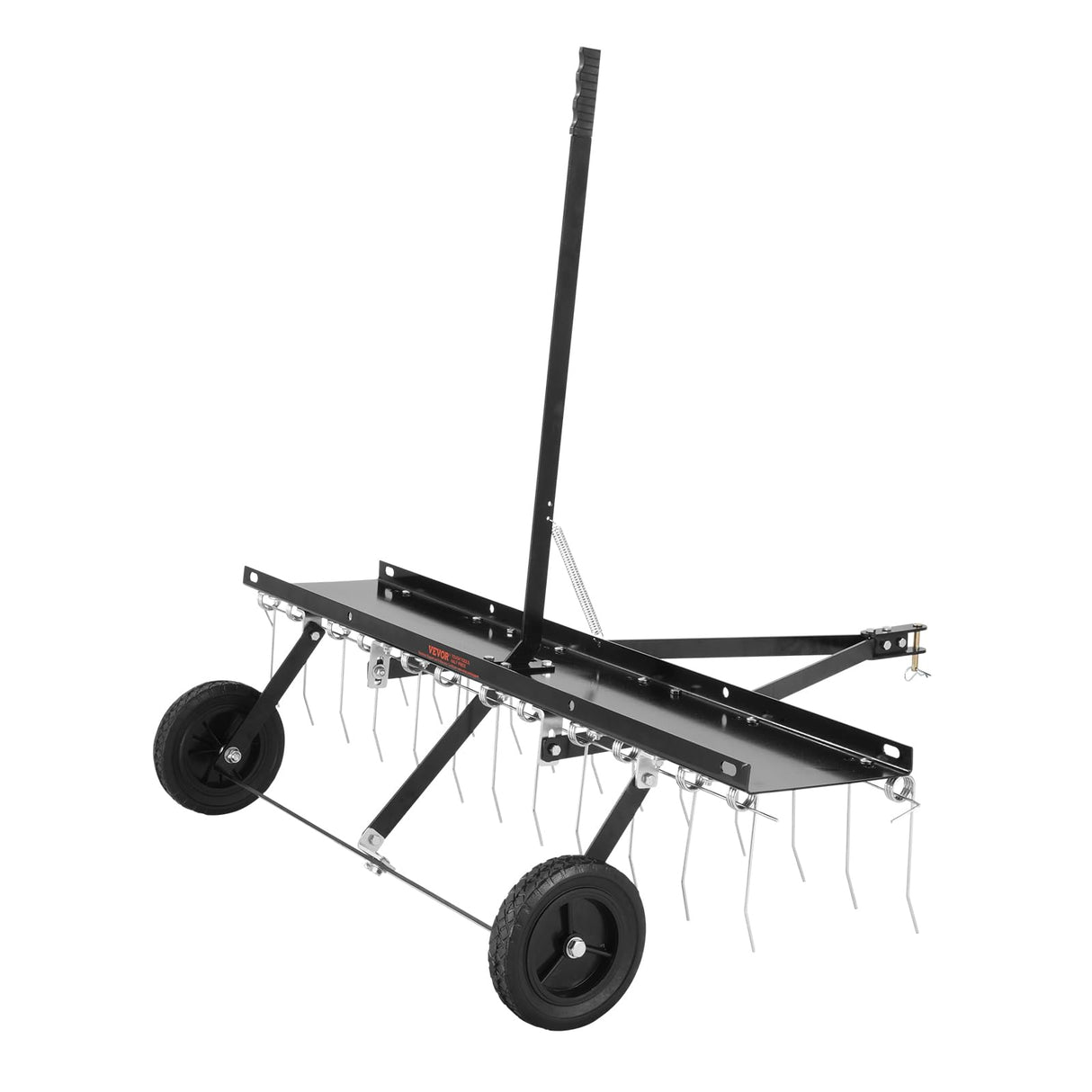 VEVOR Cortacéspedes de Remolque detrás de 1219 x 1140 x 865 mm con 24 Púas de Acero con Resorte, Rastrillo de Césped para ATV o Cortacésped, con Mango de Elevación para Césped de Granja de Jardín