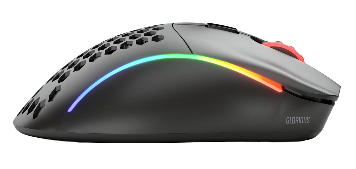 Glorious Gaming Model D- (Pequeño) Wireless Ratón Gaming inalámbrico - 67 g superligero, diseño Colmena, RGB, ergonómico, sin Lag 2,4 GHz inalámbrico, hasta 71 Horas de batería - Negro Mate