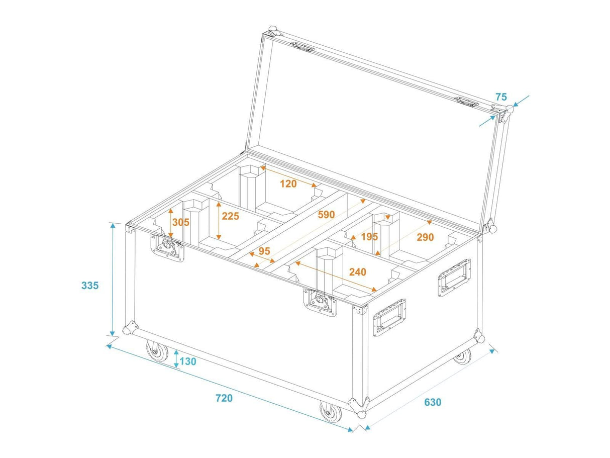 Roadinger Flightcase 4 x Tmh Fe 600 con Ruedas, Multicolor, Talla única