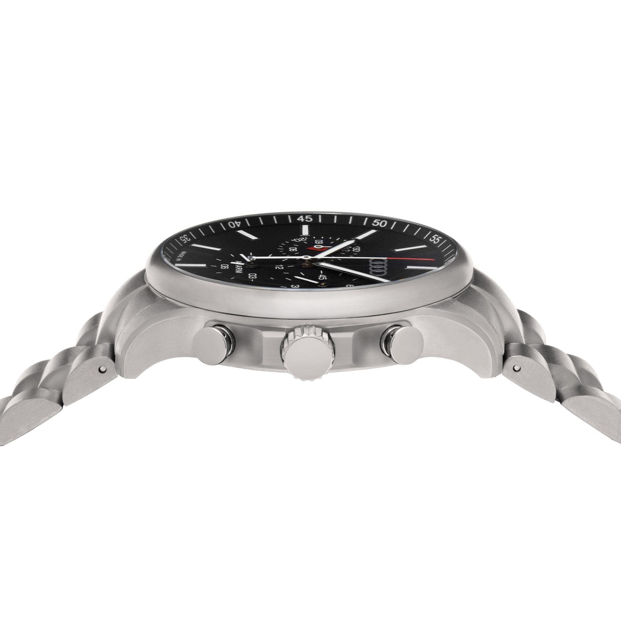 Audi collection Reloj cronógrafo para Hombre, Titanio sólido, manecillas e índices Fluorescentes, con Logotipo de Anillas, Plateado/Negro 3102200200