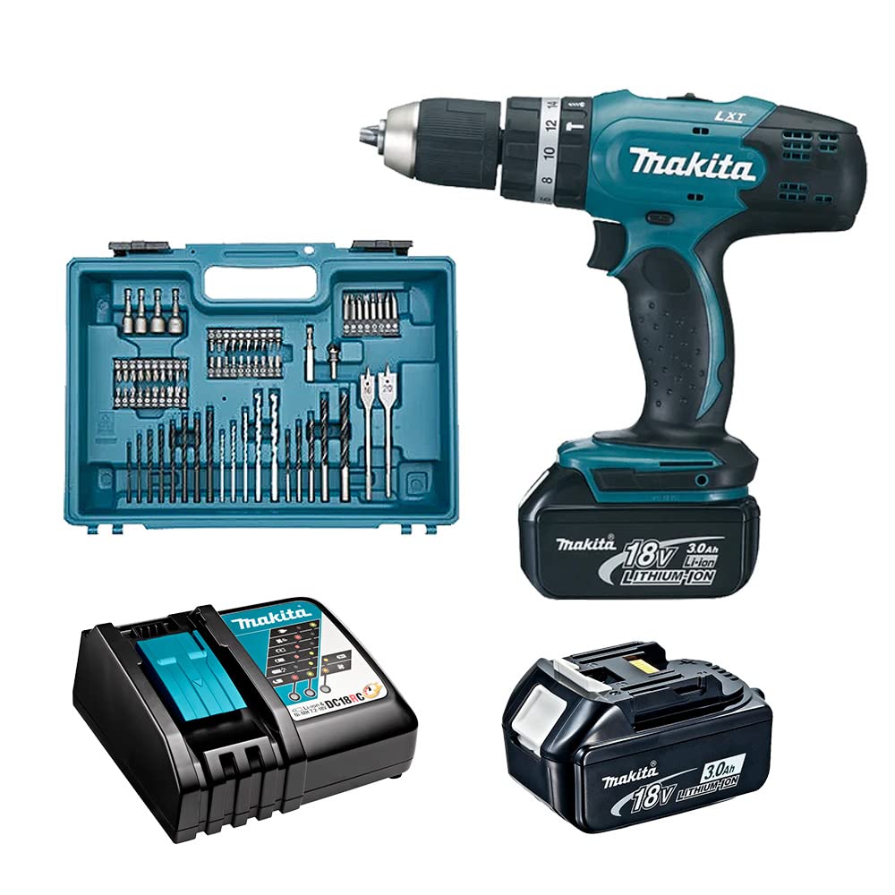 Makita DHP453RFX4 Taladro Percutor Batería 18V LXT 42Nm 2x3.0Ah 74 Accesorios