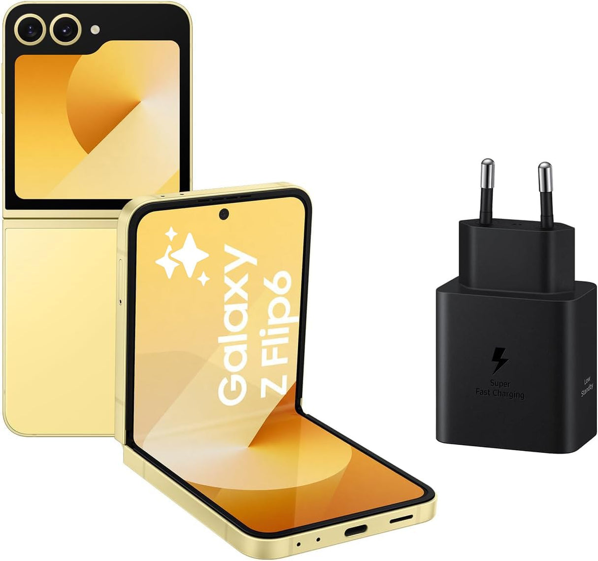 Samsung Galaxy Z Flip6 256 GB + Cargador - Teléfono Móvil con IA, Smartphone Android Libre, Cámara 50 MP, Amarillo (Versión Española)