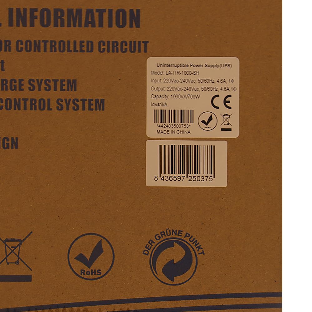 Lapara LA-ITR-1000SH Sistema de Alimentación Ininterrumpida SAI 1000VA 700W LCD Interactivo Sinusoidal