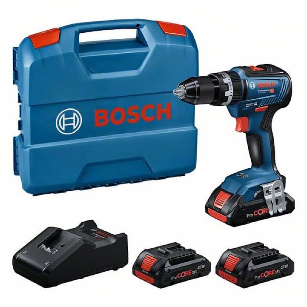 Bosch Professional 18V System GSB 18V-55 taladro percutor a batería (Brushless, 55 Nm, 1750 rpm, incl. 3 baterías ProCORE de 4,0 Ah, cargador GAL 18V-40, en L-Case)