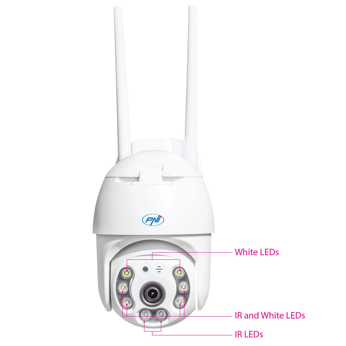 PNI Cámara de videovigilancia IP65 Live PTZ 5MP, gsm 4G, Ranura para Tarjeta Micro SD, detección de Movimiento, detección de Silueta Humana, Exterior IP66, LED IR y LED Blancos