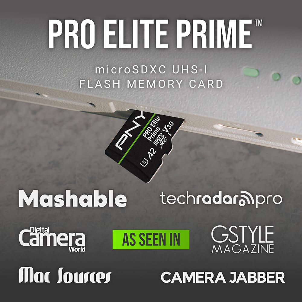 PNY Tarjeta microSDXC 1TB Pro Elite Prime Class 10 U3 V30 A2 + Adaptador SD - hasta 200MB/s, Class 10, U3, V30, A2, 4K UHD, Full HD, UHS-I