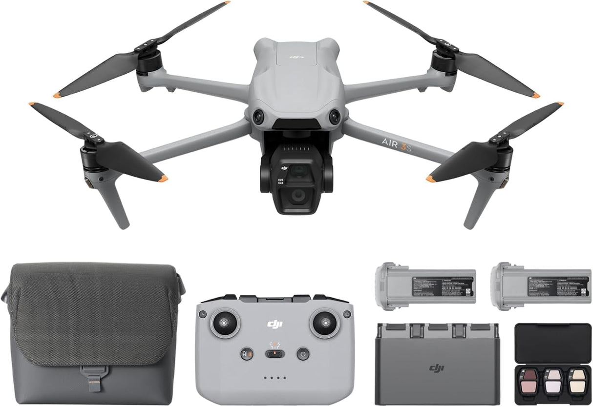 Pack DJI Air 3S Vuela Más (RC-N3), dron con gran angular con CMOS 1" y telecámara media, vídeo 4K/60 fps HDR, detección de obstáculos omnidireccional en escenas nocturnas y 3 baterías para volar más