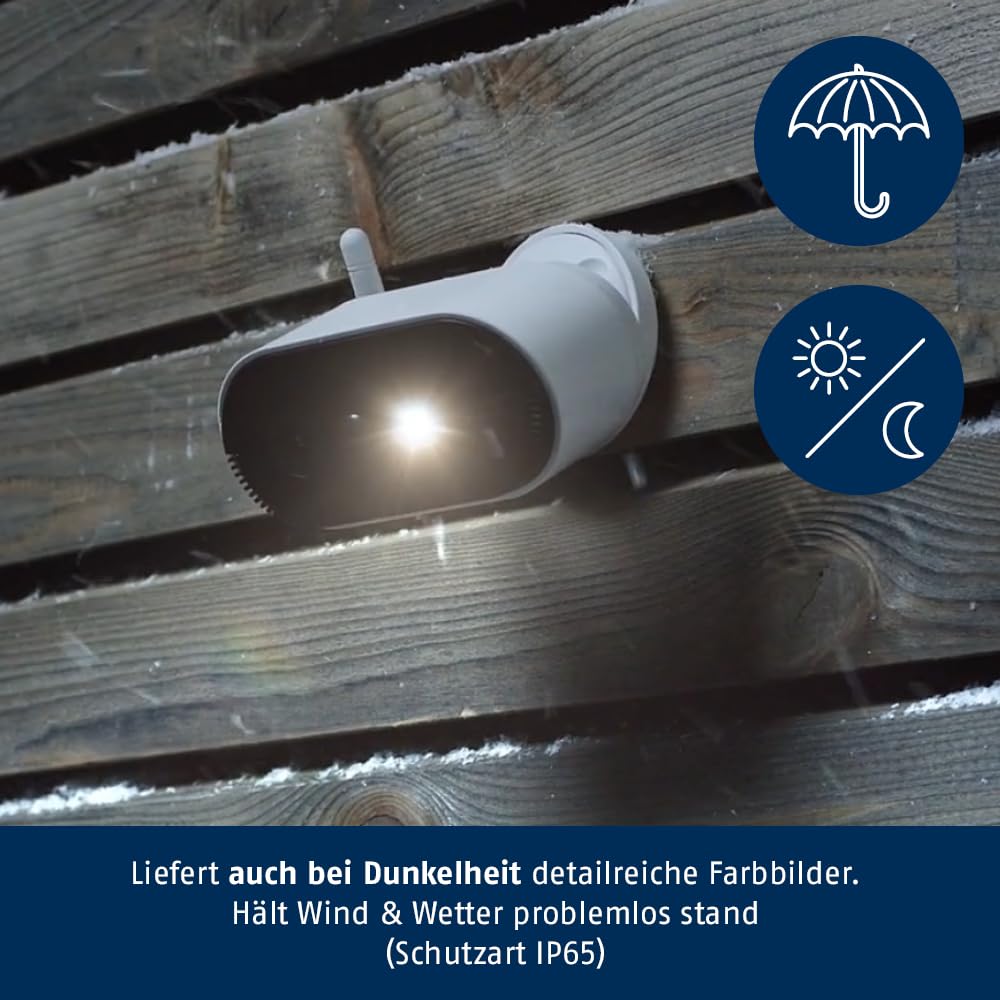 ABUS Cámara a pilas Pro con estación base PPIC91000 Cámara de vigilancia inalámbrica inteligente con LED de luz blanca, detección de personas, notificación push individual, audio bidireccional